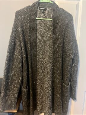 Express Charcoal Gray Open-Front Long Cardigan